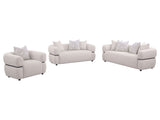 Jeanette Beige 3-piece Fabric Upholstered Round Arm Sofa Set - Ornate Home