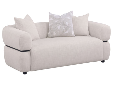 Jeanette Beige 73-inch Fabric Upholstered Round Arm Loveseat - Ornate Home