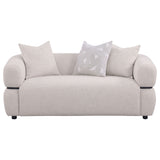 Jeanette Beige 73-inch Fabric Upholstered Round Arm Loveseat - Ornate Home