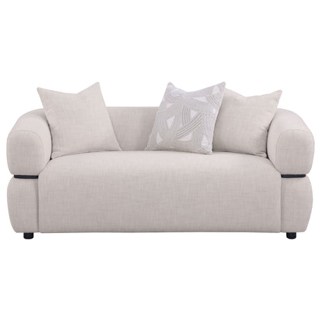Jeanette Beige 73-inch Fabric Upholstered Round Arm Loveseat - Ornate Home