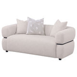 Jeanette Beige 73-inch Fabric Upholstered Round Arm Loveseat - Ornate Home