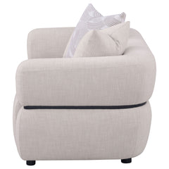 Jeanette Beige 73-inch Fabric Upholstered Round Arm Loveseat - Ornate Home