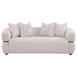 Jeanette Beige 84-inch Fabric Upholstered Round Arm Sofa - Ornate Home