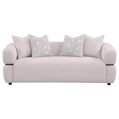 Jeanette Beige 84-inch Fabric Upholstered Round Arm Sofa - Ornate Home