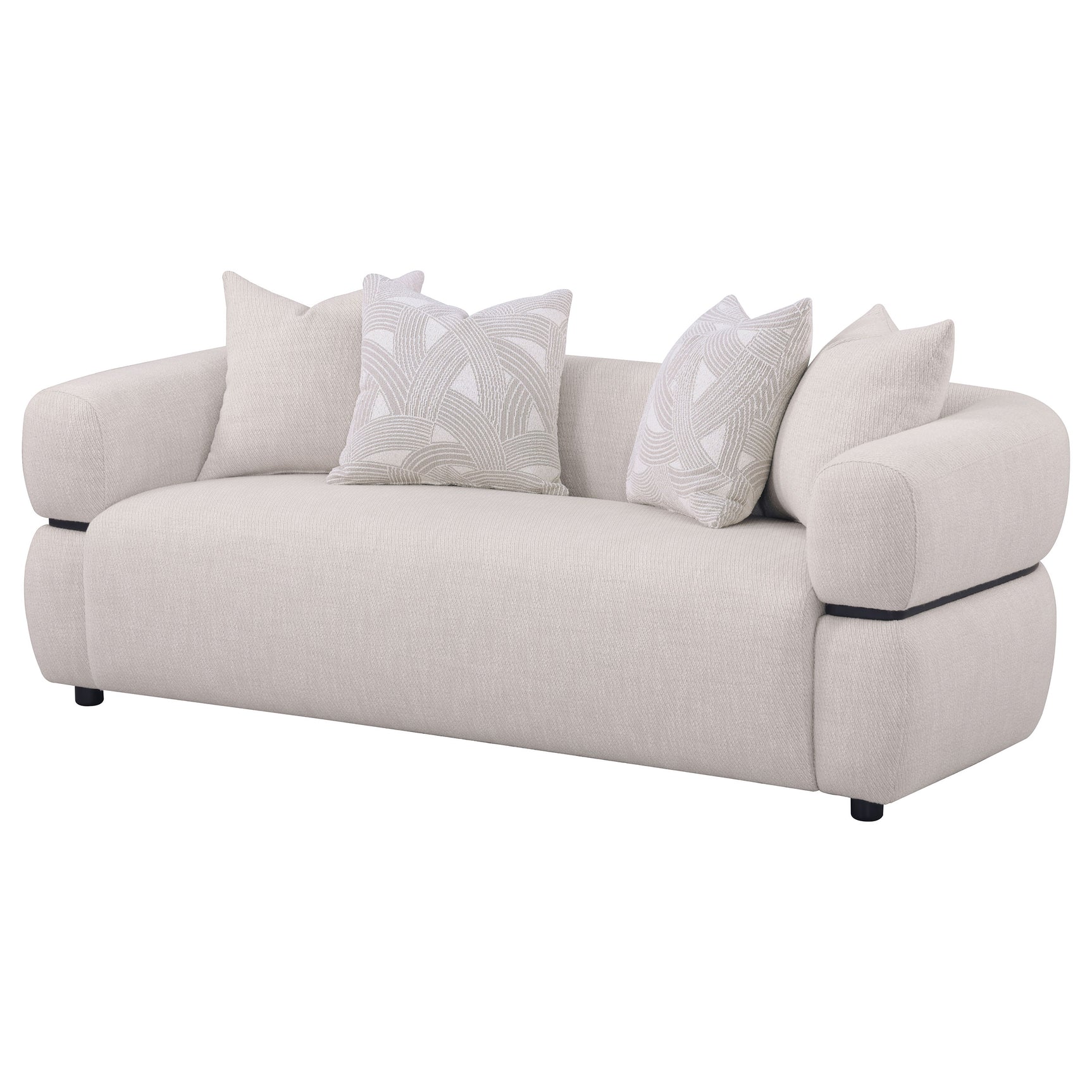 Jeanette Beige 84-inch Fabric Upholstered Round Arm Sofa - Ornate Home