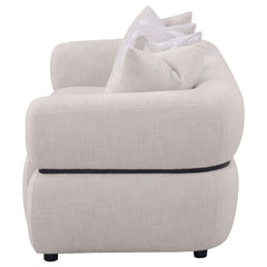Jeanette Beige 84-inch Fabric Upholstered Round Arm Sofa - Ornate Home