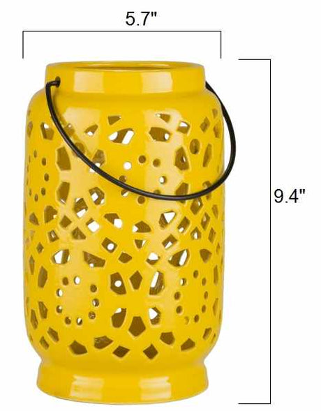 Jeiseyville Yellow Geometric Ceramic Lantern - Ornate Home