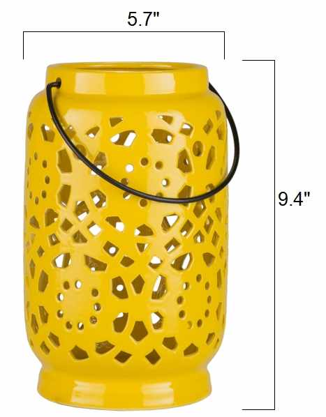 Jeiseyville Yellow Geometric Outdoor Ceramic Lantern - Ornate Home