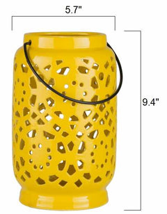 Jeiseyville Yellow Geometric Outdoor Ceramic Lantern - Ornate Home