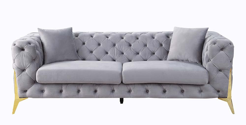 Jelanea Gray/Gold Sofa w/ 2 Pillows - Ornate Home