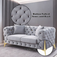 Jelanea Gray Velvet Stationary Loveseat - Ornate Home