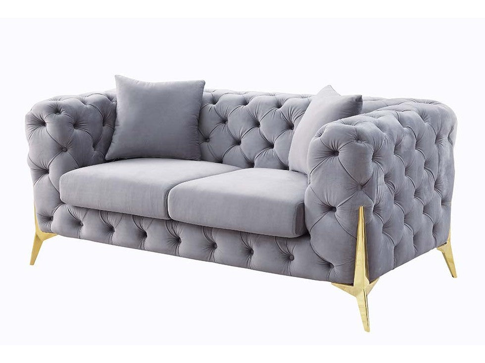 Jelanea Gray Velvet Stationary Loveseat - Ornate Home