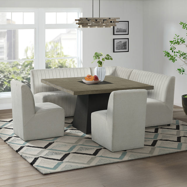 Jemma Grey 6-Piece Standard Height Dining Set with Square Table, Two Chairs & Bench - Ornate Home