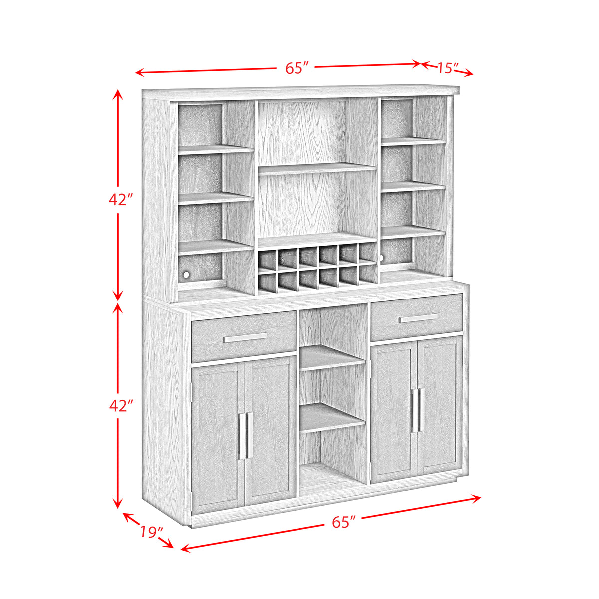 Jemma Grey/Dark Espresso Buffet and Hutch with Light - Ornate Home