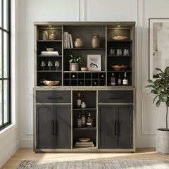 Jemma Grey/Dark Espresso Buffet and Hutch with Light - Ornate Home