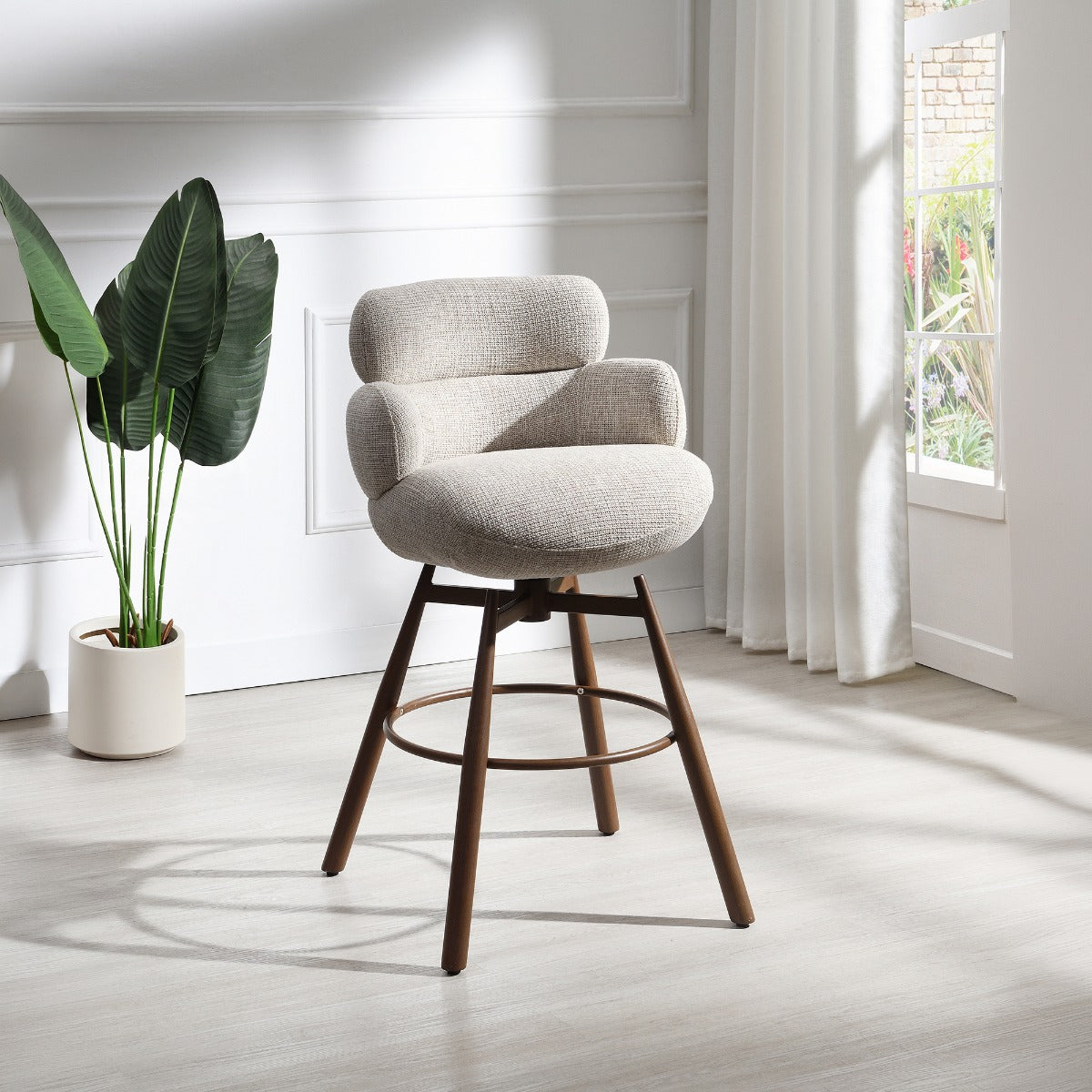 Jena Beige/Walnut Counter Height Chair w/Swivel - Ornate Home