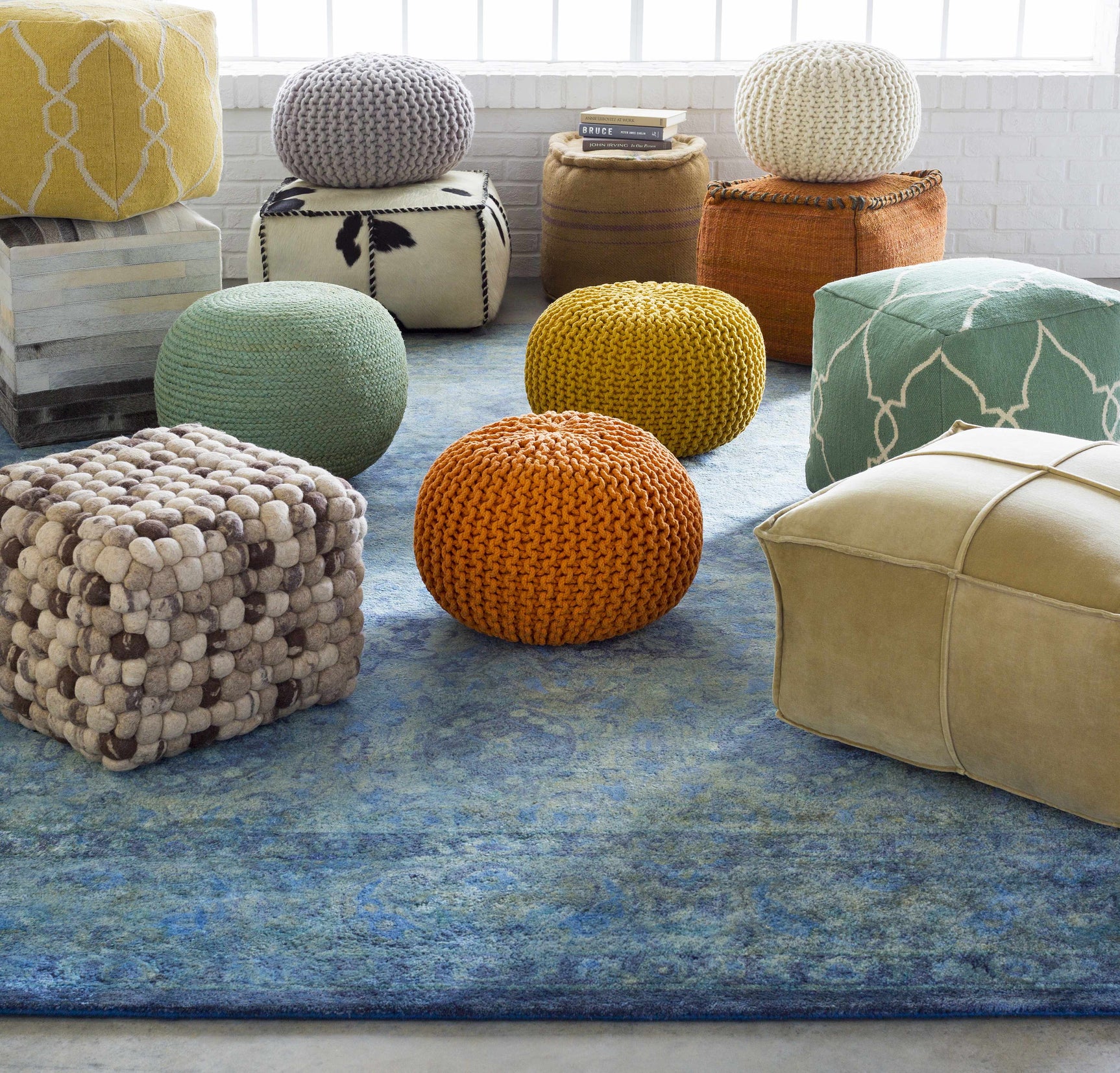 Jenkinjones Knitted Aqua Jute Pouf - Ornate Home