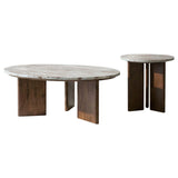 Jenna Brown 2-piece Round Marble Top Coffee Table Set - Ornate Home
