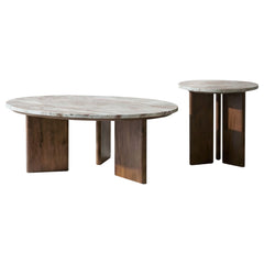 Jenna Brown 2-piece Round Marble Top Coffee Table Set - Ornate Home