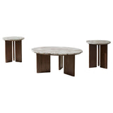 Jenna Brown 3-piece Round Marble Top Coffee Table Set - Ornate Home