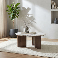 Jenna Brown 35-inch Round Marble Top Cocktail Coffee Table - Ornate Home