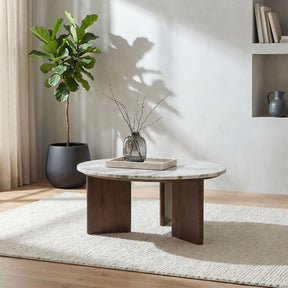 Jenna Brown 35-inch Round Marble Top Cocktail Coffee Table - Ornate Home