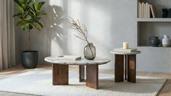 Jenna Brown 35-inch Round Marble Top Cocktail Coffee Table - Ornate Home
