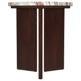 Jenna Brown Round Marble Top Mango Wood Side End Table - Ornate Home