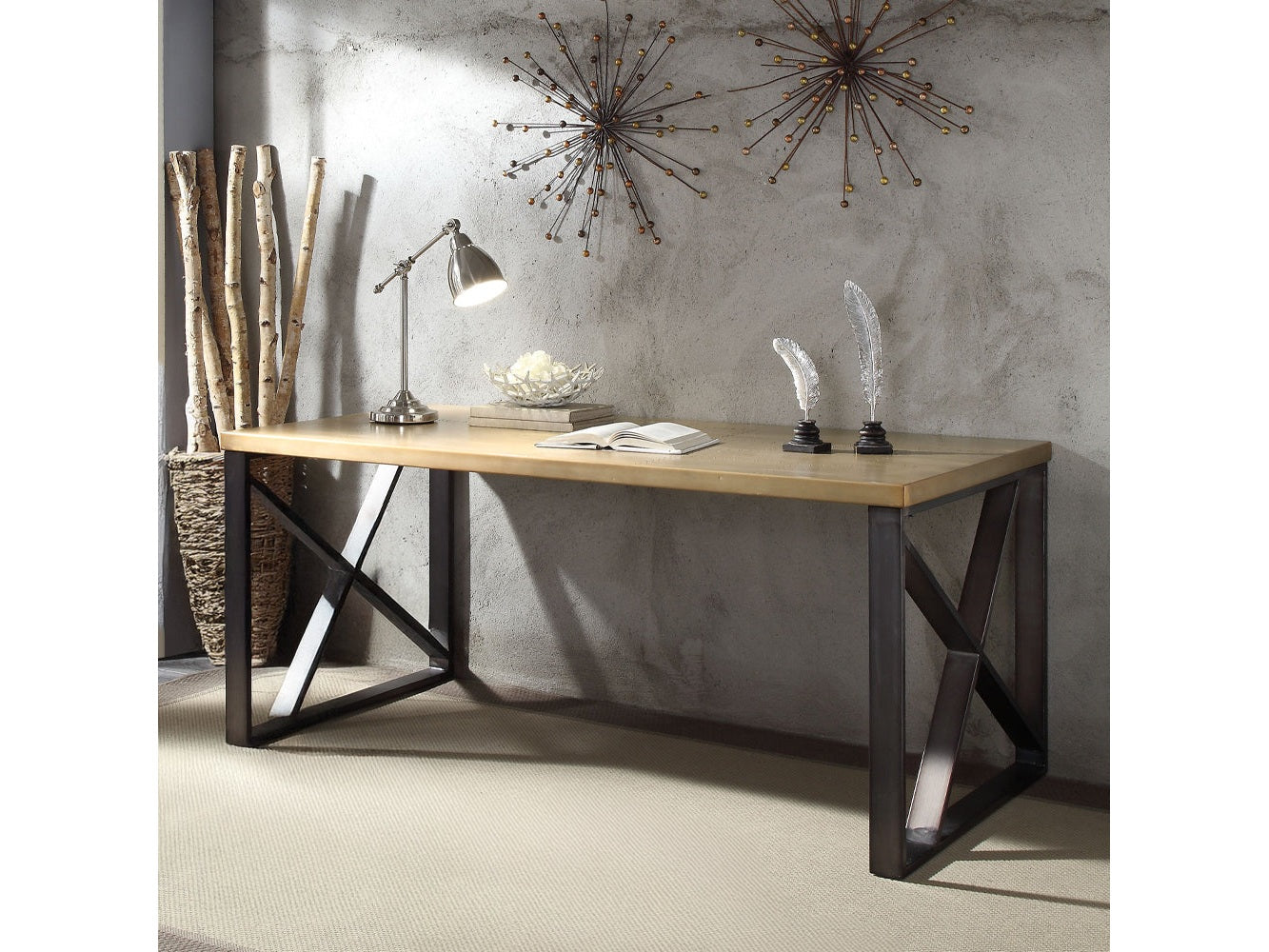 Jennavieve Gold Aluminum Desk - Ornate Home