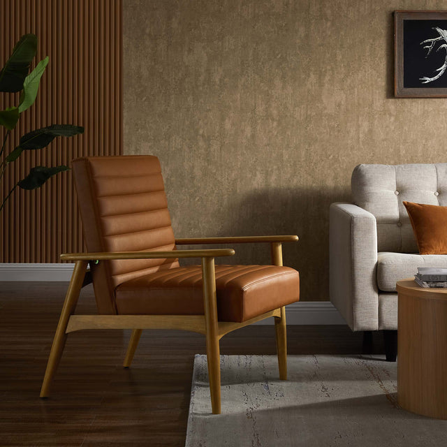 Jensen French Oak/Tan Vegan Leather Accent Chair - Ornate Home