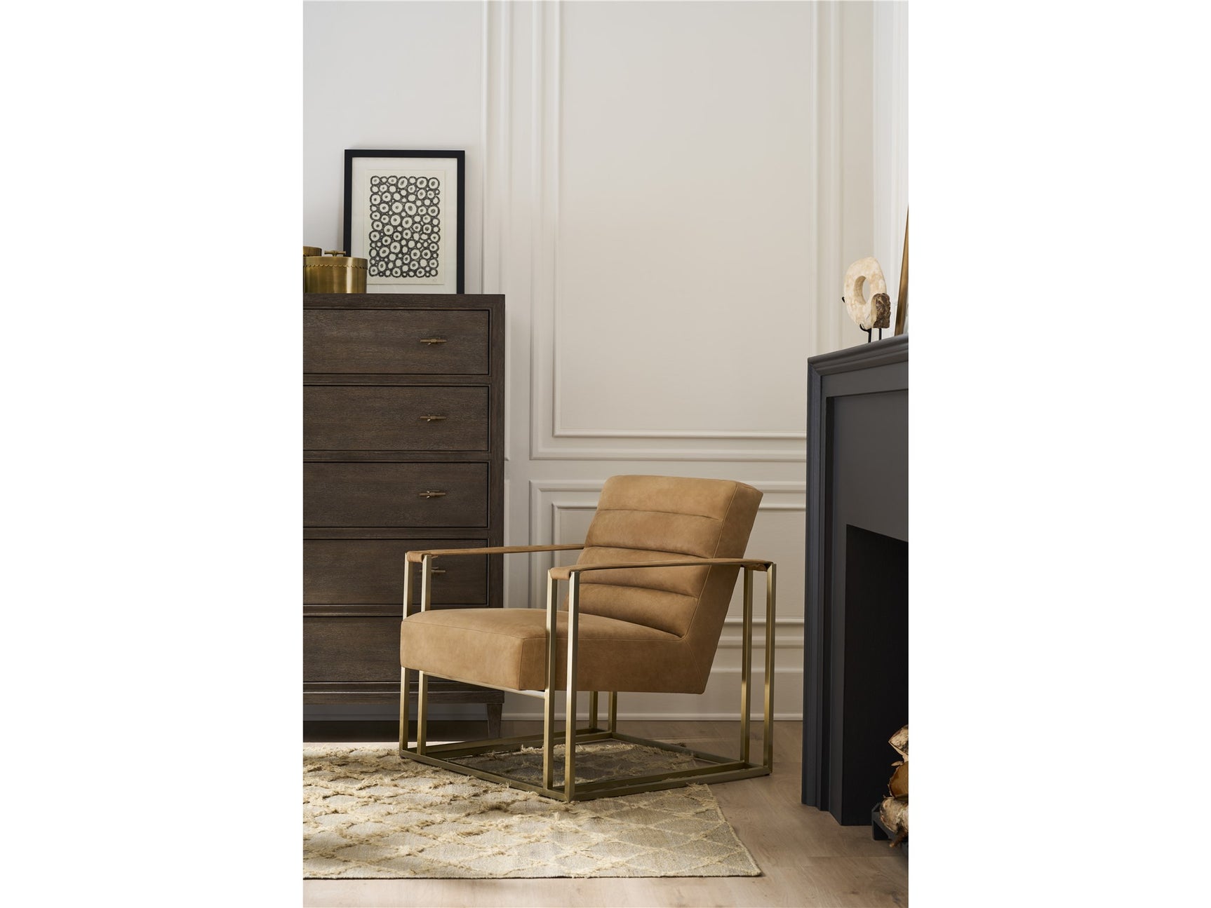 Jensen Sandstone/Antique Brass Accent Chair - Ornate Home