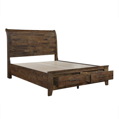 Jerrick Burnished Brown California King Sleigh Platform Bed - Ornate Home