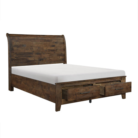 Jerrick Burnished Brown Queen Sleigh Platform Bed - Ornate Home