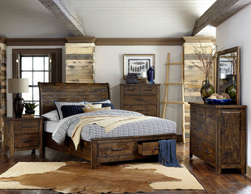 Jerrick Burnished Brown Queen Sleigh Platform Bed - Ornate Home