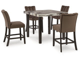 Jeshina Dark Brown/Beige/Mocha Counter Height Dining Table and 4 Barstools - Ornate Home