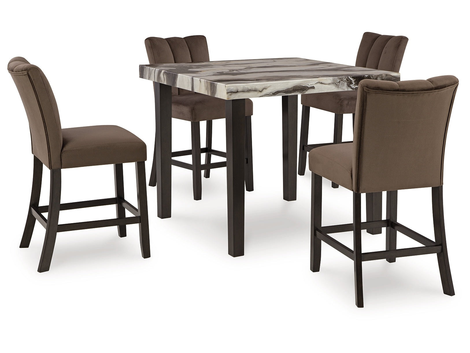 Jeshina Dark Brown/Beige/Mocha Counter Height Dining Table and 4 Barstools - Ornate Home