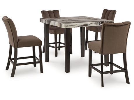 Jeshina Dark Brown/Beige/Mocha Counter Height Dining Table and 6 Barstools - Ornate Home