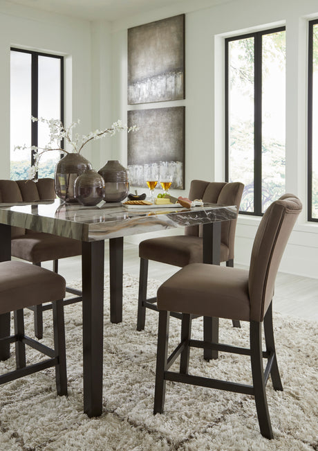Jeshina Dark Brown/Beige/Mocha Counter Height Dining Table and 6 Barstools - Ornate Home