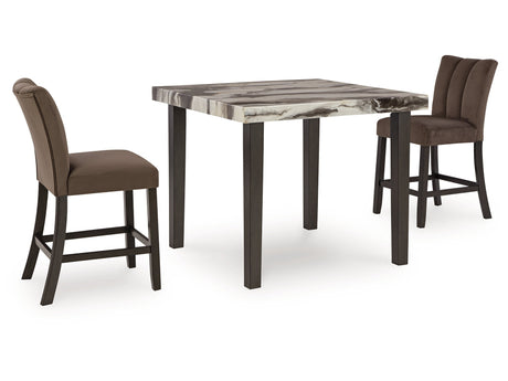 Jeshina Mocha/Dark Brown/Beige Counter Height Dining Table and 2 Barstools - Ornate Home