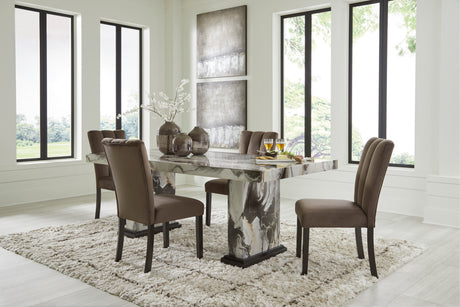 Jeshina Mocha/Dark Brown/Beige Dining Table and 4 Chairs - Ornate Home