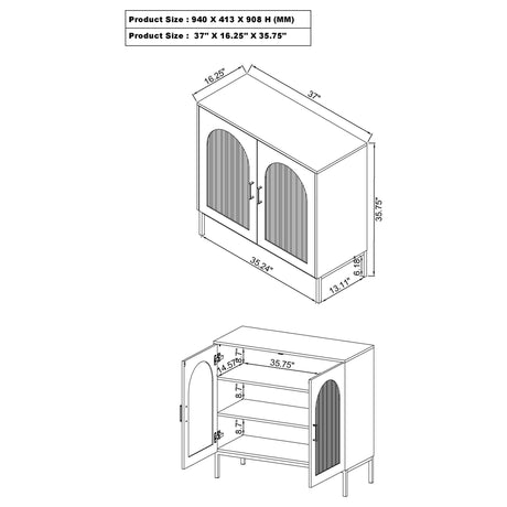 Jess Black 2-door Arched Fluted Glass Accent Cabinet - Ornate Home