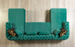 Jess Green Velvet Double Chaise "U" Shape Sectional Sofa - Ornate Home