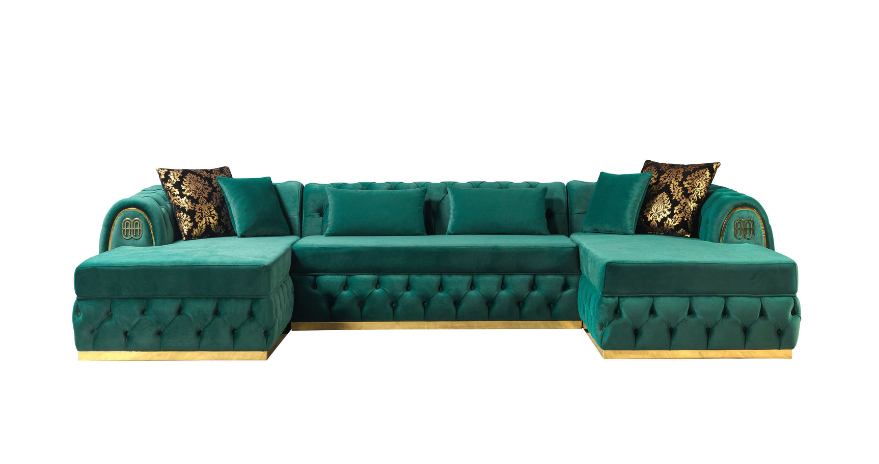 Jess Green Velvet Double Chaise "U" Shape Sectional Sofa - Ornate Home