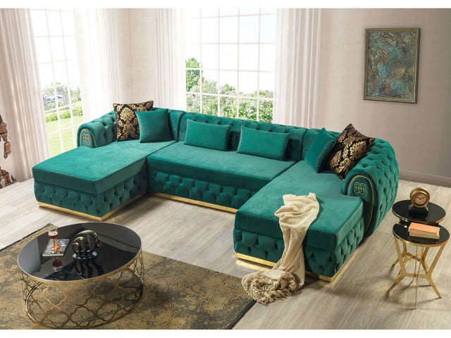 Jess Green Velvet Double Chaise "U" Shape Sectional Sofa - Ornate Home