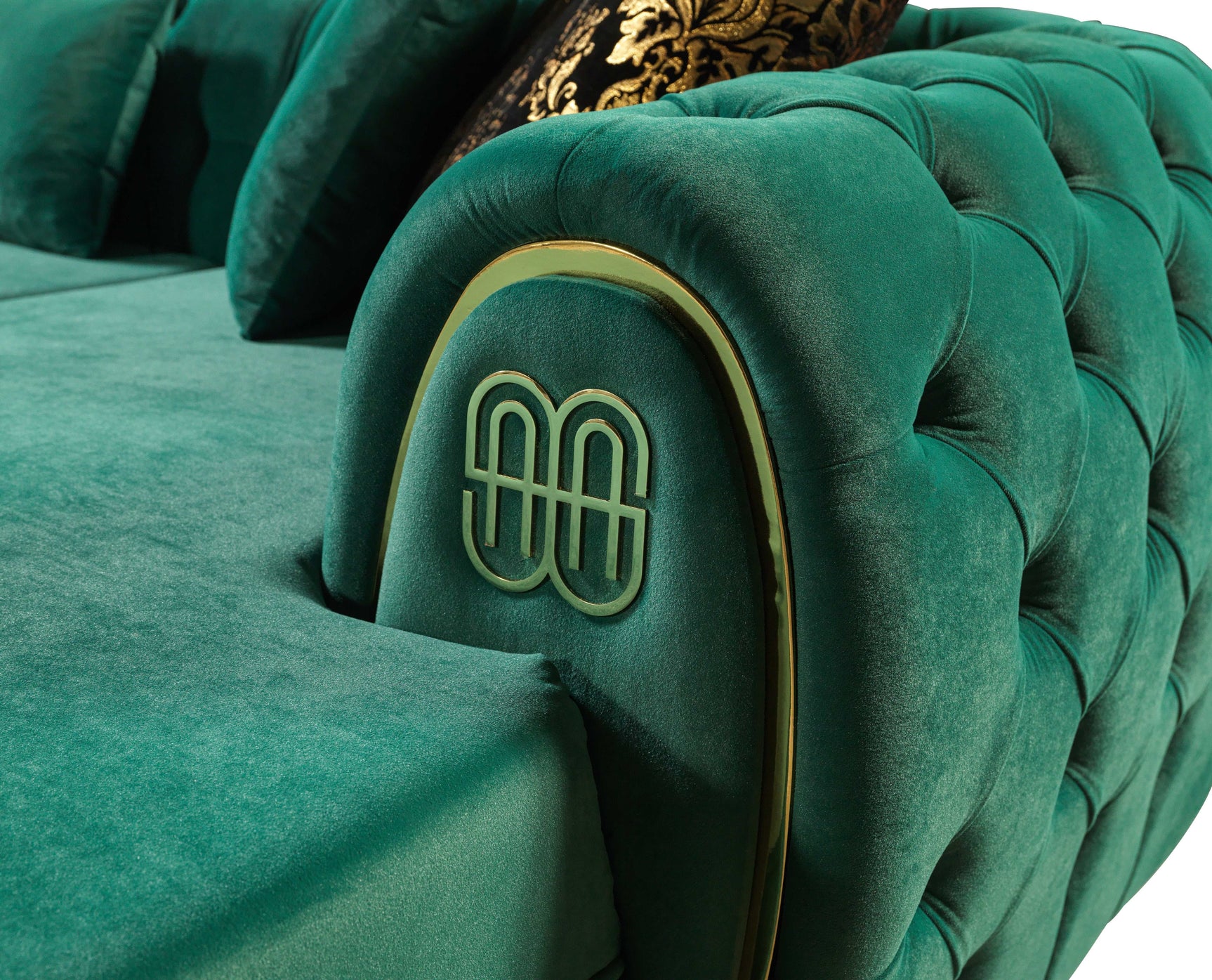 Jess Green Velvet Double Chaise "U" Shape Sectional Sofa - Ornate Home