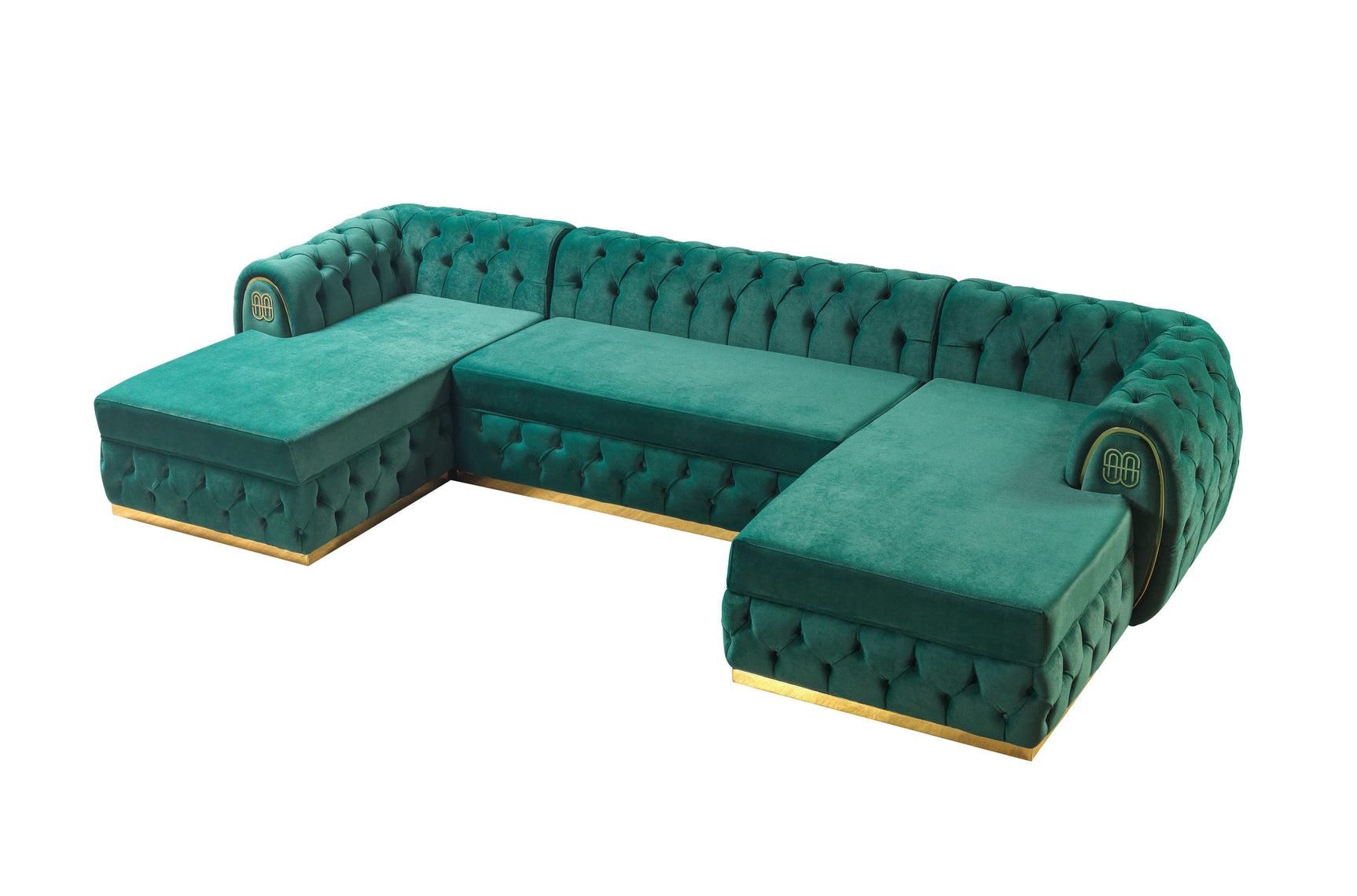Jess Green Velvet Double Chaise "U" Shape Sectional Sofa - Ornate Home