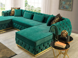 Jess Green Velvet Double Chaise "U" Shape Sectional Sofa - Ornate Home