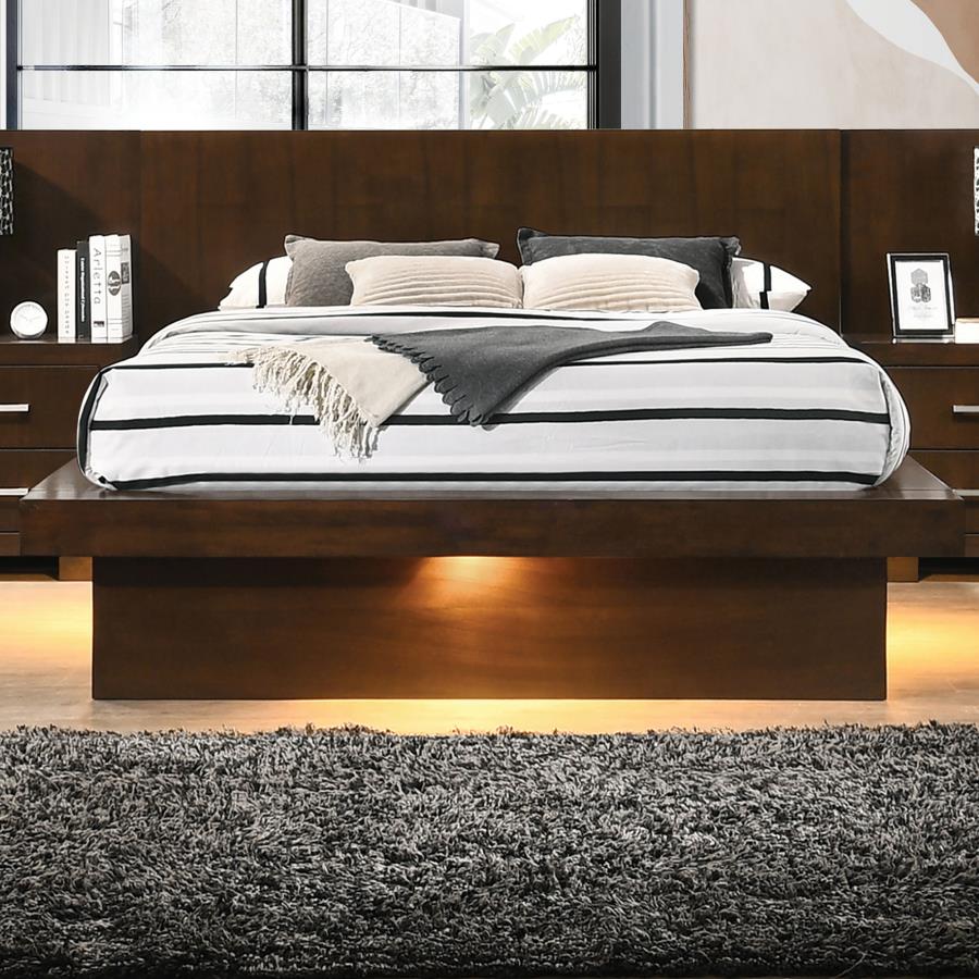 Jessica Cappuccino Queen Platform Bed w/ Rail Seating - Ornate Home