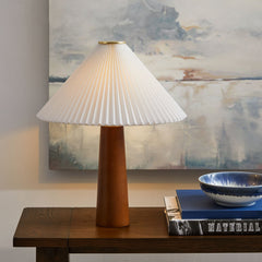 Jessica Walnut Wooden Base Table Lamp With Pleated Fabric Shade - Ornate Home