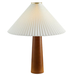 Jessica Walnut Wooden Base Table Lamp With Pleated Fabric Shade - Ornate Home